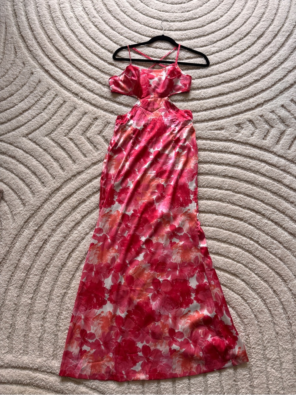 Pink Floral Cutout Maxi Dress